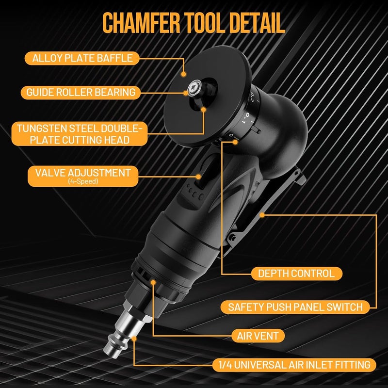 Beaiguna Store Pneumatic Chamfering Tool, Chamfer Tool with 6 C-Angle & 6 R-Angle Blades, Upgrade Air Chamfer Tool for 45° & Round Corner, Chamfering Tool for Metal and Wood - Image 2